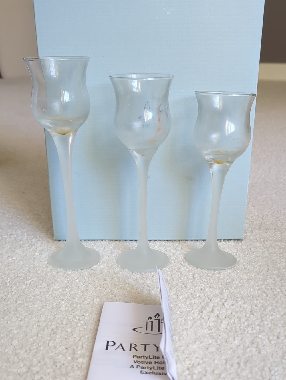 PartyLite Frosted Glass Votive Holders - Clear/White- 3 Piece Set